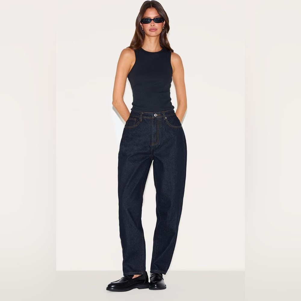 PLT DARK INDIGO HIGH WAIST MOM JEANS